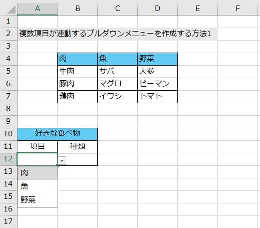 4. 「項目」のセル（ここでは今回は「A12」）が反映されているかどうかを確認する