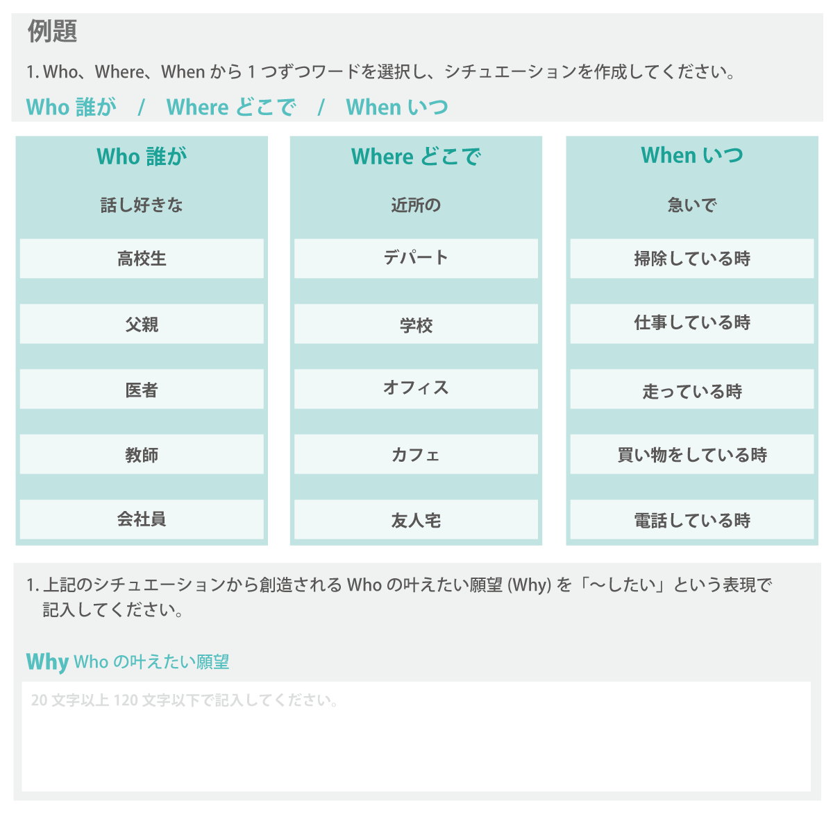 デザイン思考テストの出題例の画像