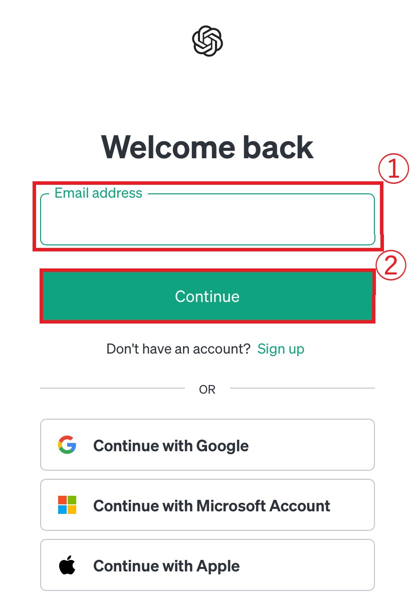 ChatGPTのアプリ-アカウントの作成方法：アプリに戻り、再びメールアドレスを入力