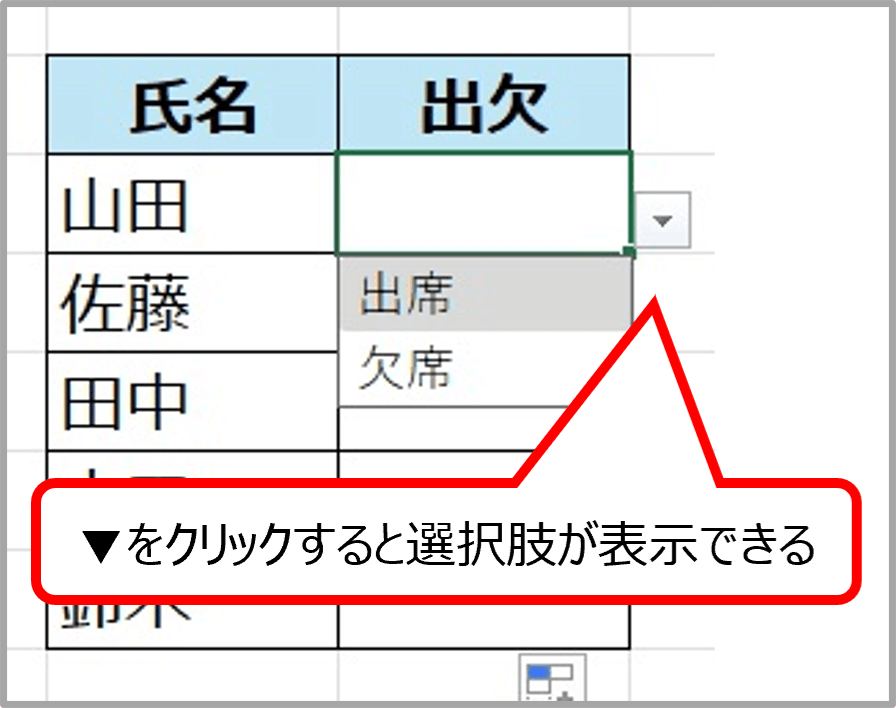 プルダウンメニューの一例を示したスクリーンショット