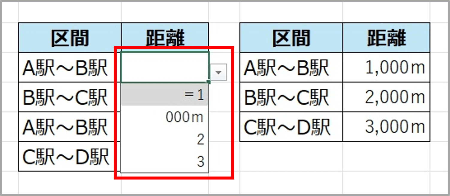 プルダウンリストのデータが上手く表示されないことを示しているスクリーンショット