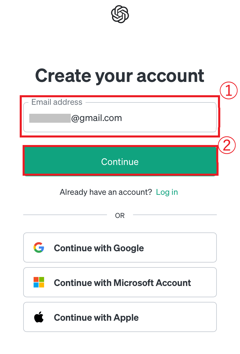 ChatGPTのアプリ-アカウントの作成方法：メールアドレスを入力