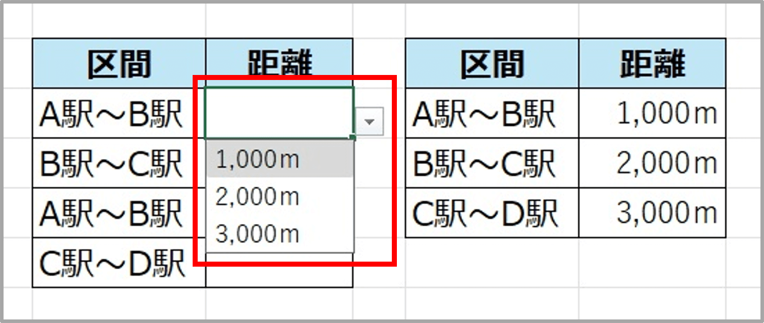 正しくプルダウンメニューのデータが表示されていることを示すスクリーンショット