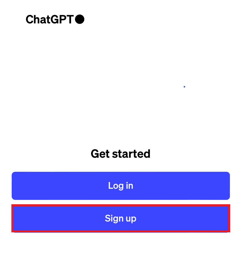 ChatGPTのアプリ-アカウントの作成方法：ホーム画面より「Sign up」をクリック