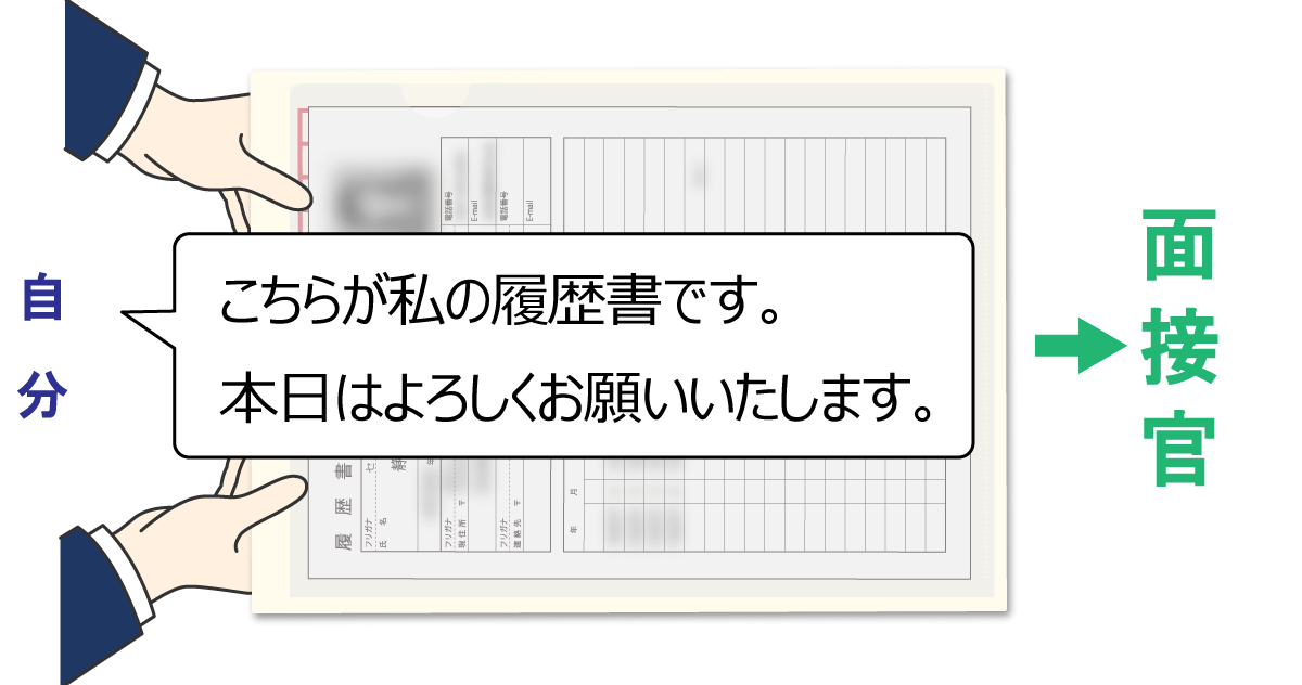 面接官へ書類を渡す画像