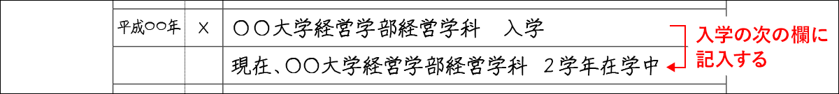 在学中の記入例